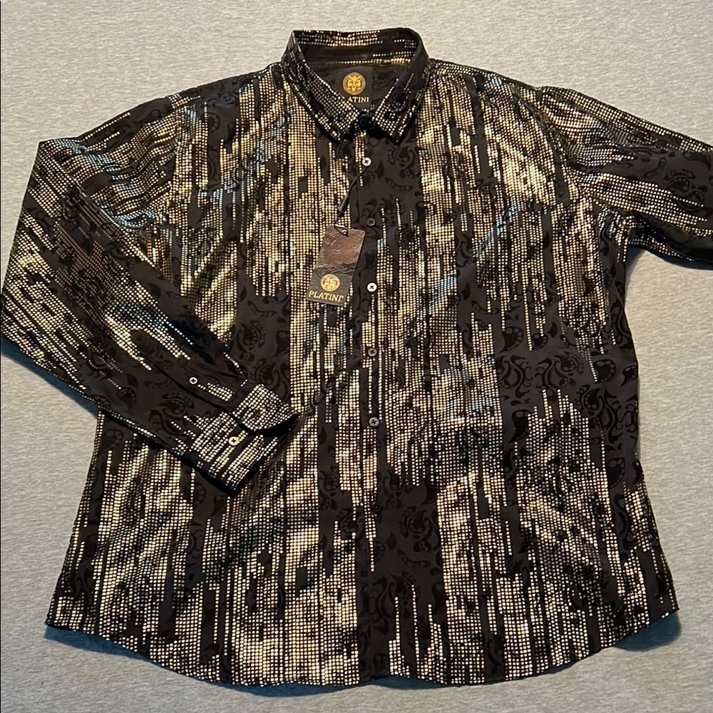 *NWT* Platini Jeans Gold & Black Buttondown